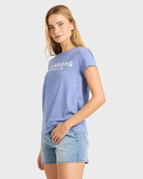 BILLABONG SOCIETY WOMENS GRAPHIC T SHIRT WASHED BLUE SURF TEE