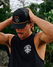 THE MAD HUEYS SOS TWILL TRUCKER CAP MEN’S MESH SNAPBACK HAT BLACK