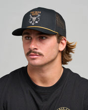 THE MAD HUEYS SOS TWILL TRUCKER CAP MEN’S MESH SNAPBACK HAT BLACK