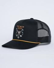 THE MAD HUEYS SOS TWILL TRUCKER CAP MEN’S MESH SNAPBACK HAT BLACK
