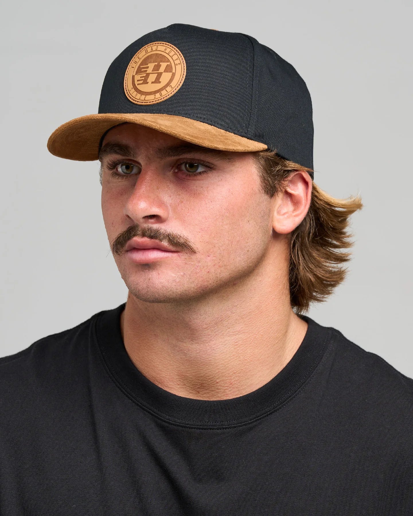 THE MAD HUEYS SUEDE HUEYS TWILL SNAPBACK MEN’S CAP BLACK SUEDE PEAK