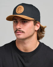 THE MAD HUEYS SUEDE HUEYS TWILL SNAPBACK MEN’S CAP BLACK SUEDE PEAK