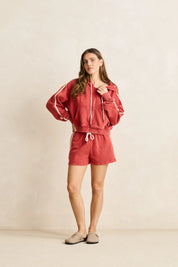 RHYTHM SUN WASH TERRY FULL ZIP HOODIE WOMENS WASHED RED