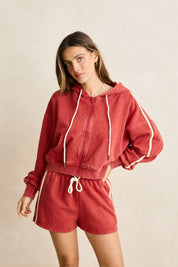 RHYTHM SUN WASH TERRY FULL ZIP HOODIE WOMENS WASHED RED