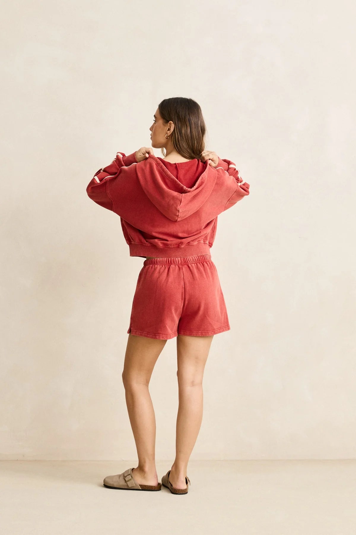 RHYTHM SUN WASH TERRY FULL ZIP HOODIE WOMENS WASHED RED