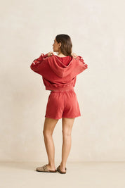 RHYTHM SUN WASH TERRY FULL ZIP HOODIE WOMENS WASHED RED