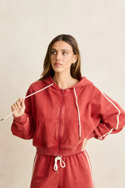 RHYTHM SUN WASH TERRY FULL ZIP HOODIE WOMENS WASHED RED