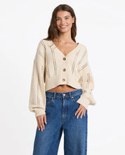 ROXY SUNLACED WOMENS CARDIGAN PARCHMENT SURF KNIT BEACH CARDIGAN