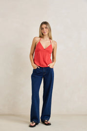 RHYTHM SUNNY DAYS LINEN TANK WOMENS HALTER TOP CHERRY