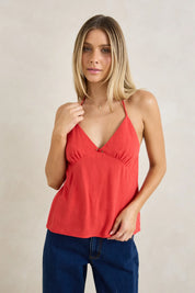 RHYTHM SUNNY DAYS LINEN TANK WOMENS HALTER TOP CHERRY