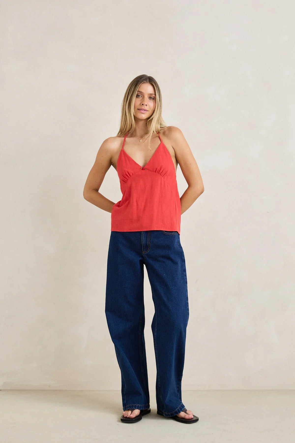 RHYTHM SUNNY DAYS LINEN TANK WOMENS HALTER TOP CHERRY