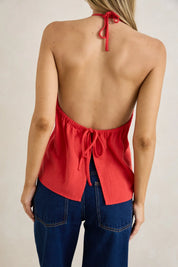 RHYTHM SUNNY DAYS LINEN TANK WOMENS HALTER TOP CHERRY