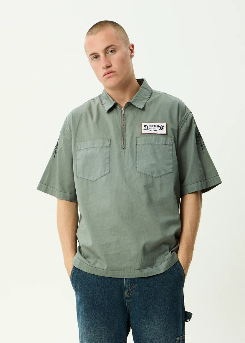 AFENDS SUPPLY WORKWEAR SHORT SLEEVE SHIRT ORGANIC COTTON SYCAMORE