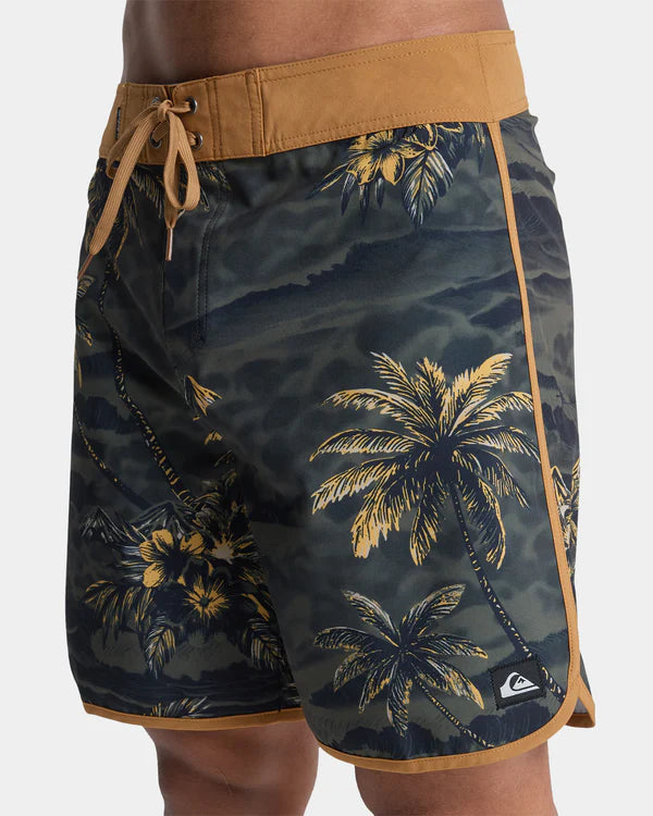 QUIKSILVER SURFSILK SCALLOP MENS 18 INCH BOARDSHORTS BLACK SUNDOWN