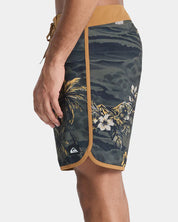 QUIKSILVER SURFSILK SCALLOP MENS 18 INCH BOARDSHORTS BLACK SUNDOWN