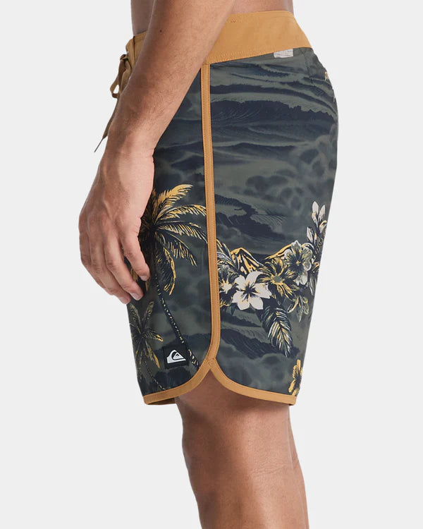 QUIKSILVER SURFSILK SCALLOP MENS 18 INCH BOARDSHORTS BLACK SUNDOWN