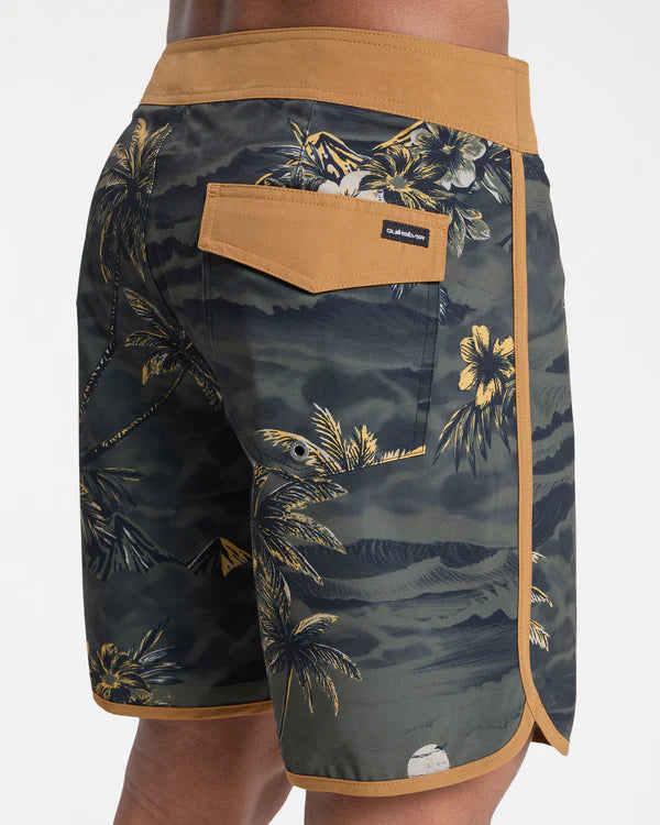 QUIKSILVER SURFSILK SCALLOP MENS 18 INCH BOARDSHORTS BLACK SUNDOWN