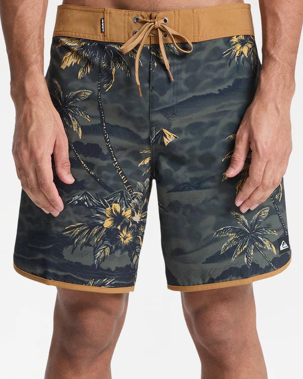 QUIKSILVER SURFSILK SCALLOP MENS 18 INCH BOARDSHORTS BLACK SUNDOWN