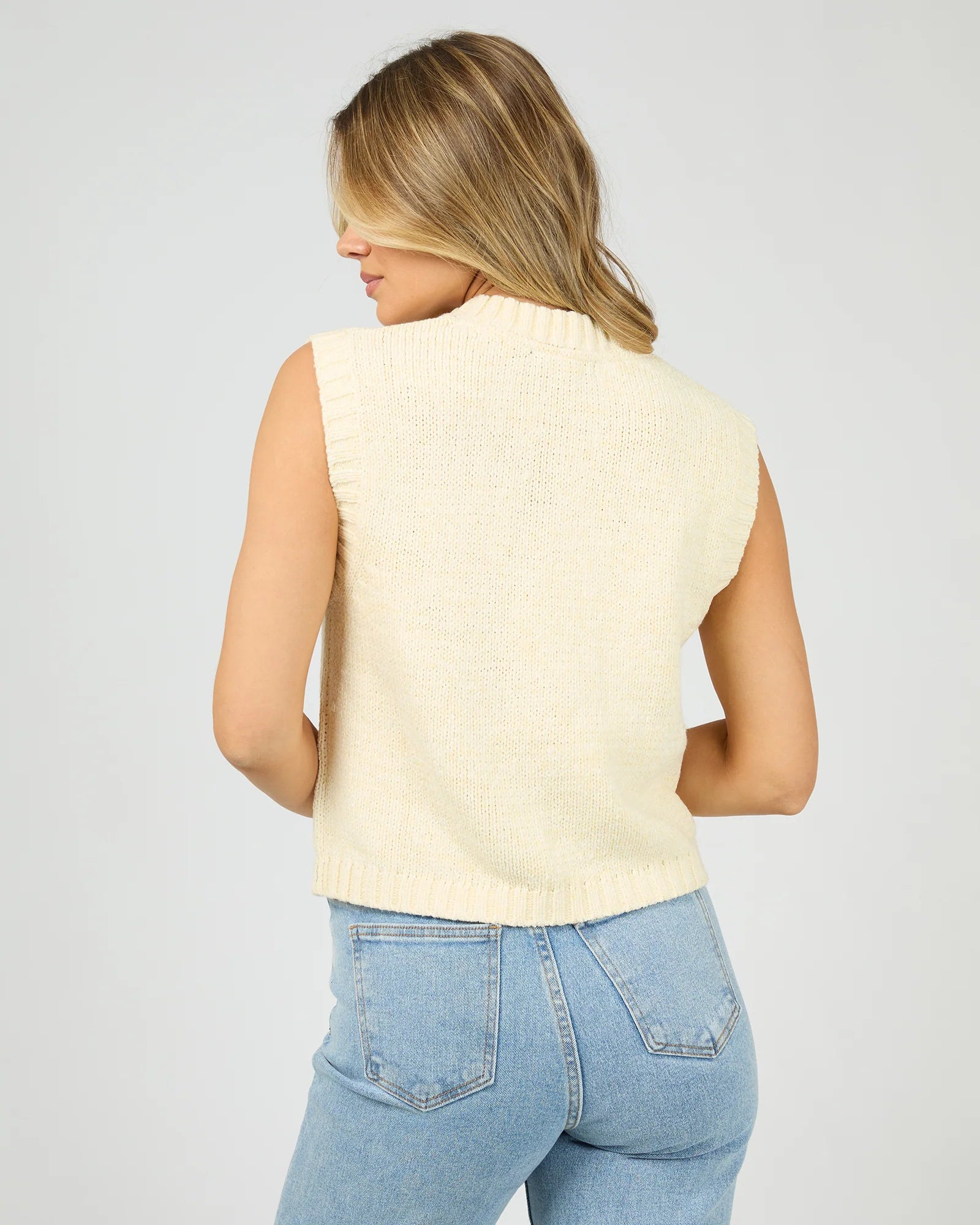 ALL ABOUT EVE TALULLAH KNIT VEST WOMENS TEXTURED VEST VINTAGE WHITE