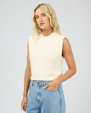 ALL ABOUT EVE TALULLAH KNIT VEST WOMENS TEXTURED VEST VINTAGE WHITE