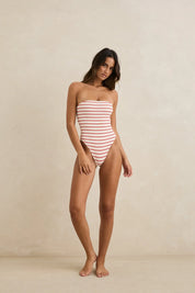 RHYTHM TAMI STRIPE STRAPLESS ONE PIECE SWIMSUIT RED