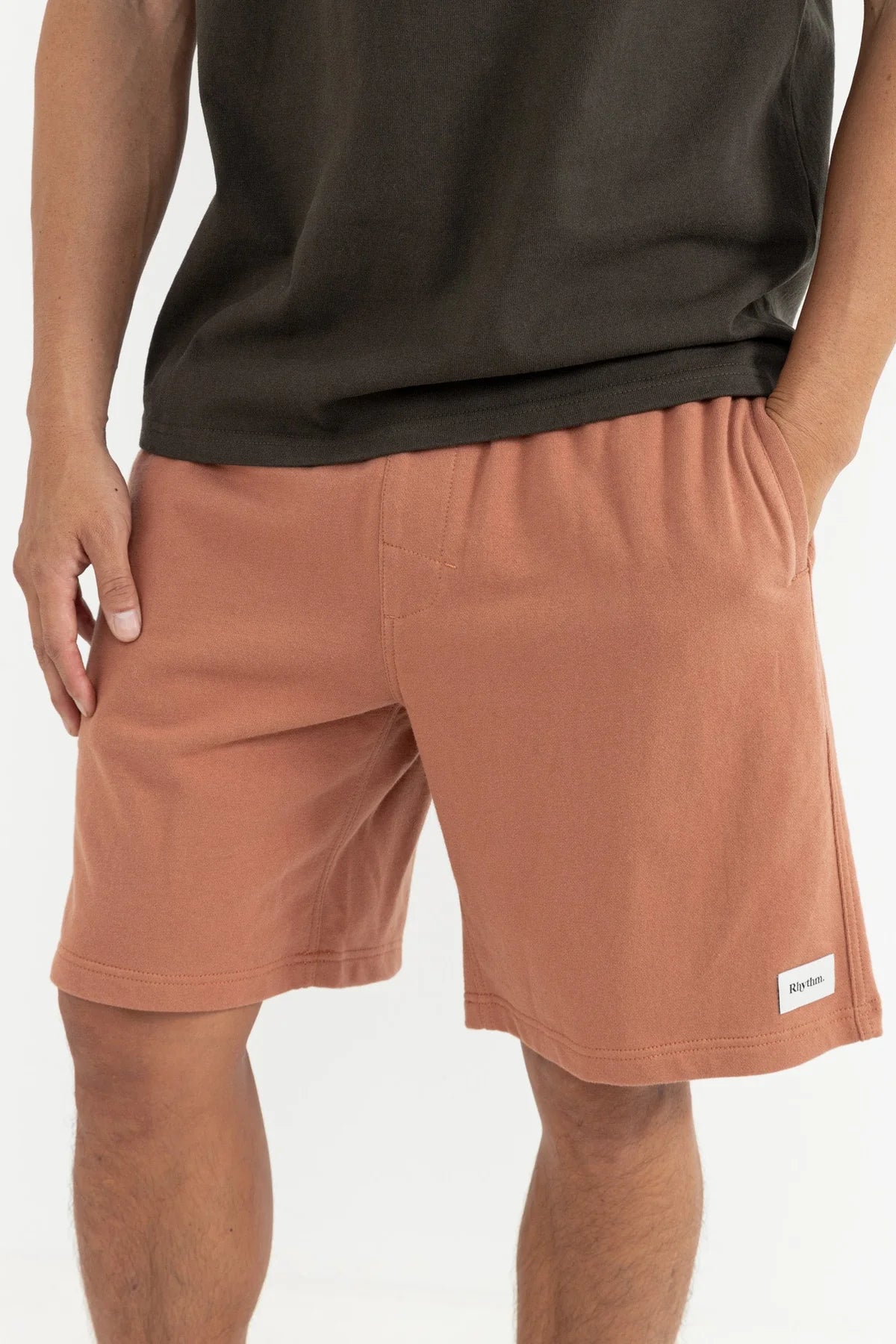 RHYTHM TERRY JAM MENS 19 INCH ELASTIC WAIST SHORT BROWN