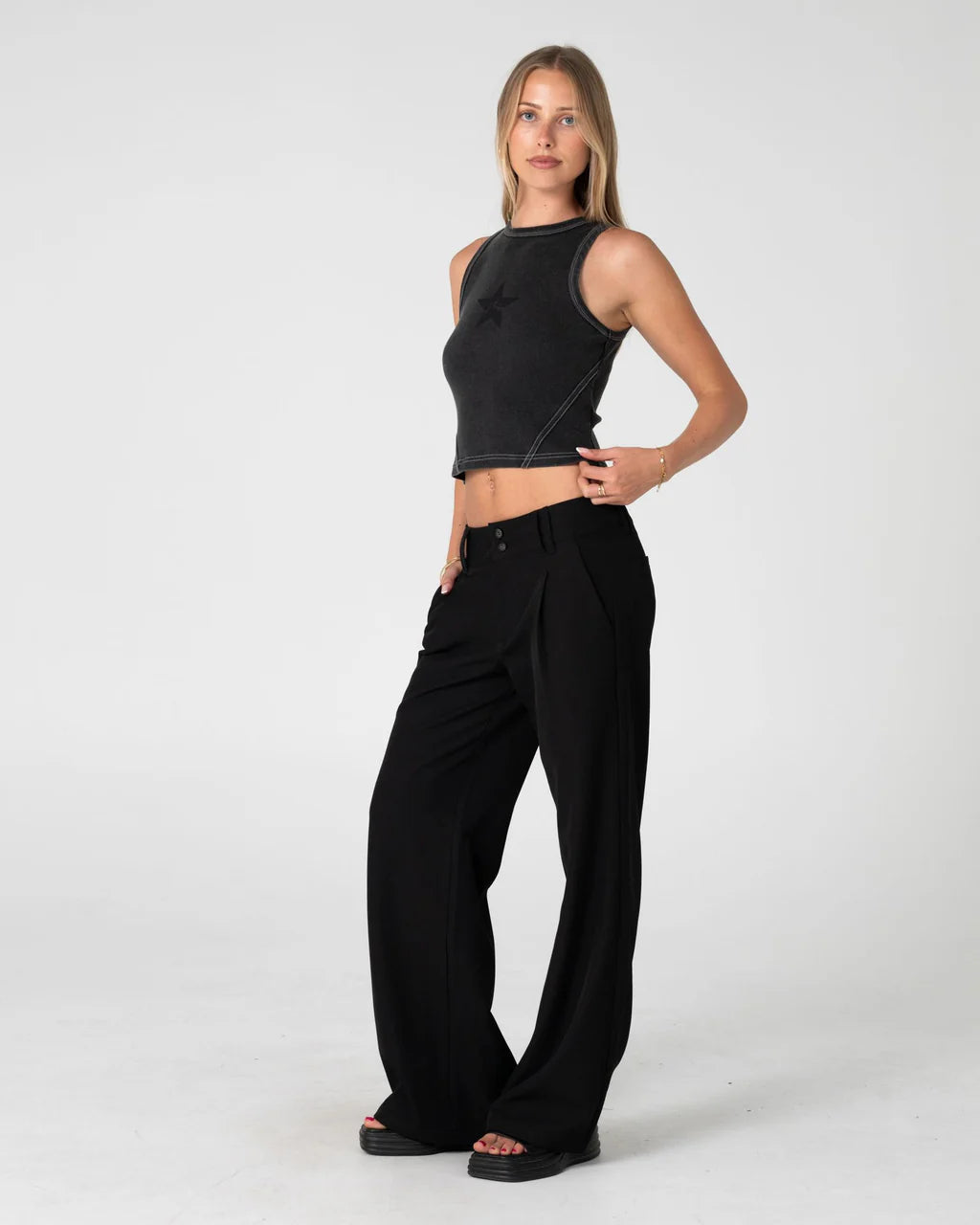 RUSTY THATS HOT RUSTY TANK TOP WOMENS WASHED BLACK