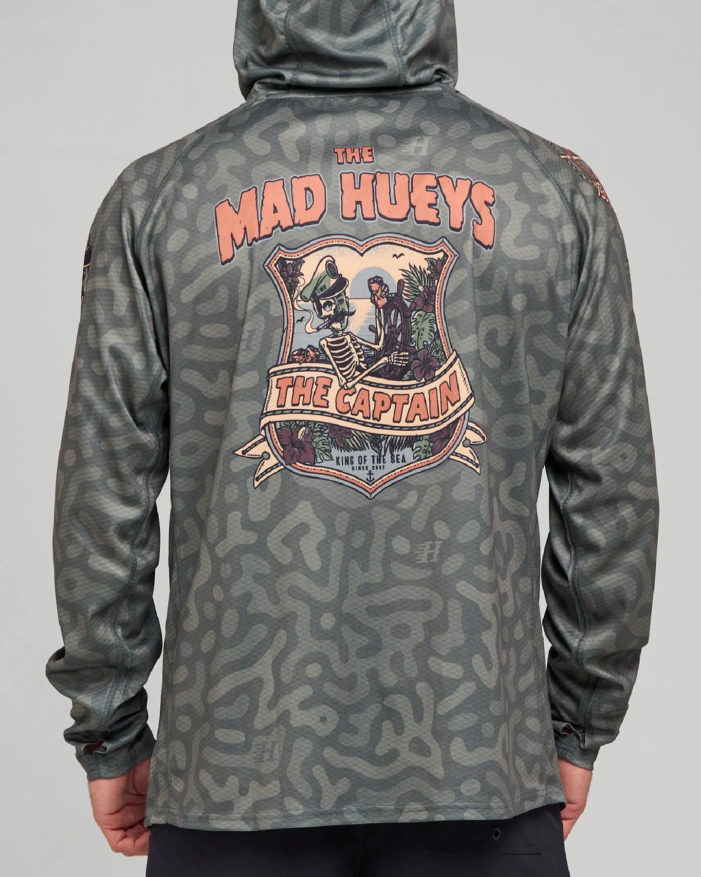 THE MAD HUEYS CAPTAIN TWO FACED UPF 50 HOODED FISHING JERSEY MENS OLIVE