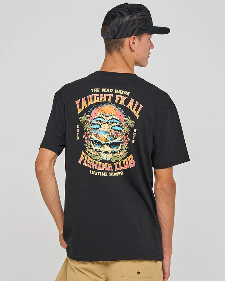 THE MAD HUEYS CAUGHT FK ALL SKULL MENS SHORT SLEEVE T SHIRT GRAPHIC TEE BLACK