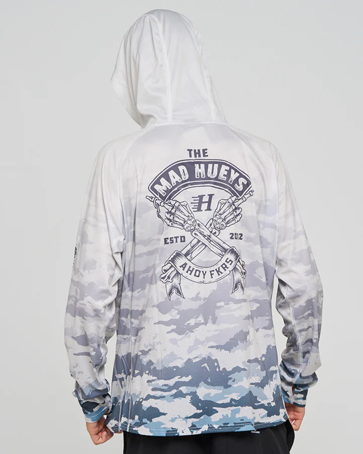 THE MAD HUEYS FKRS AHOY MENS HOODED UPF 50 PLUS FISHING JERSEY SMOKE