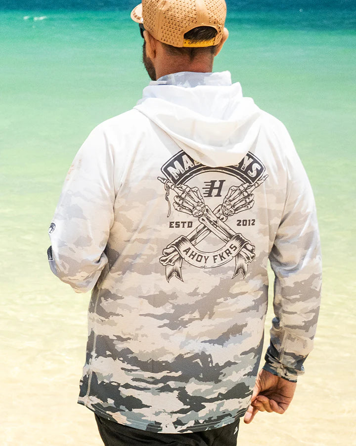 THE MAD HUEYS FKRS AHOY MENS HOODED UPF 50 PLUS FISHING JERSEY SMOKE