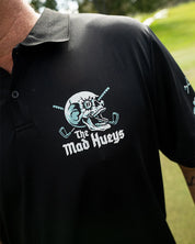 THE MAD HUEYS HITTIN FK ALL SS GOLF POLO – BLACK