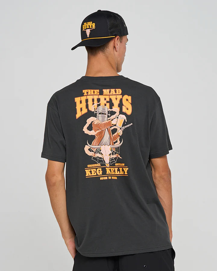 THE MAD HUEYS KEG KELLY MENS SHORT SLEEVE T SHIRT GRAPHIC SURF TEE VINTAGE BLACK