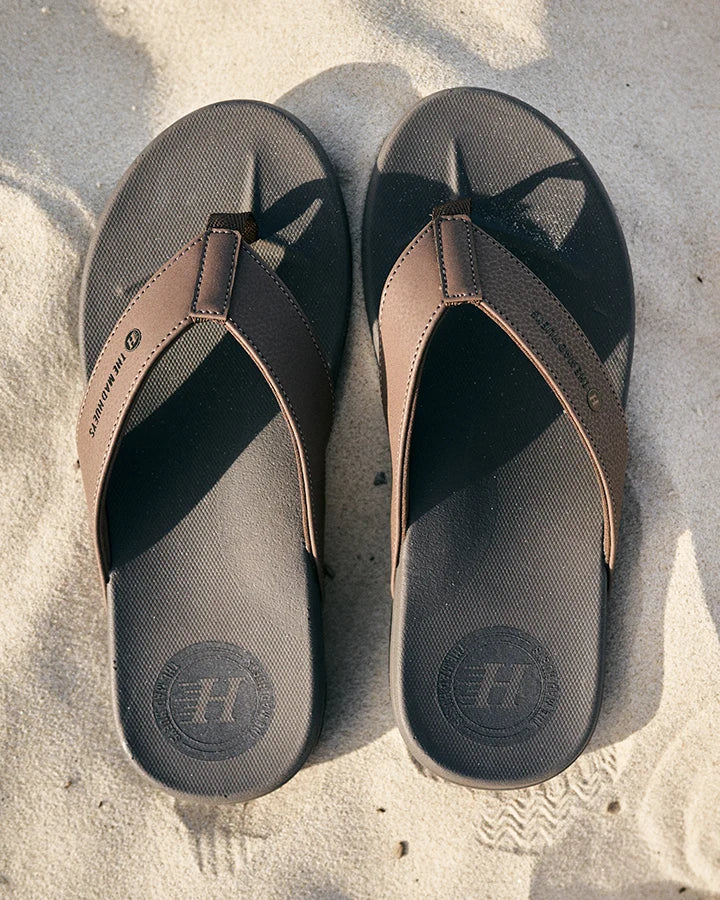 THE MAD HUEYS LAID BACK WIDE STRAP THONGS – TAN