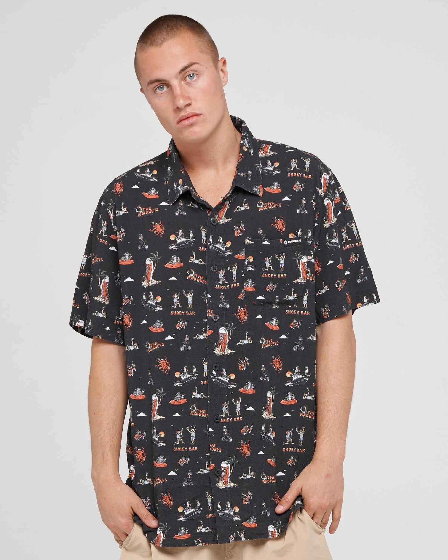 THE MAD HUEYS SHOEY BAR SS WOVEN SHIRT – VINTAGE BLACK