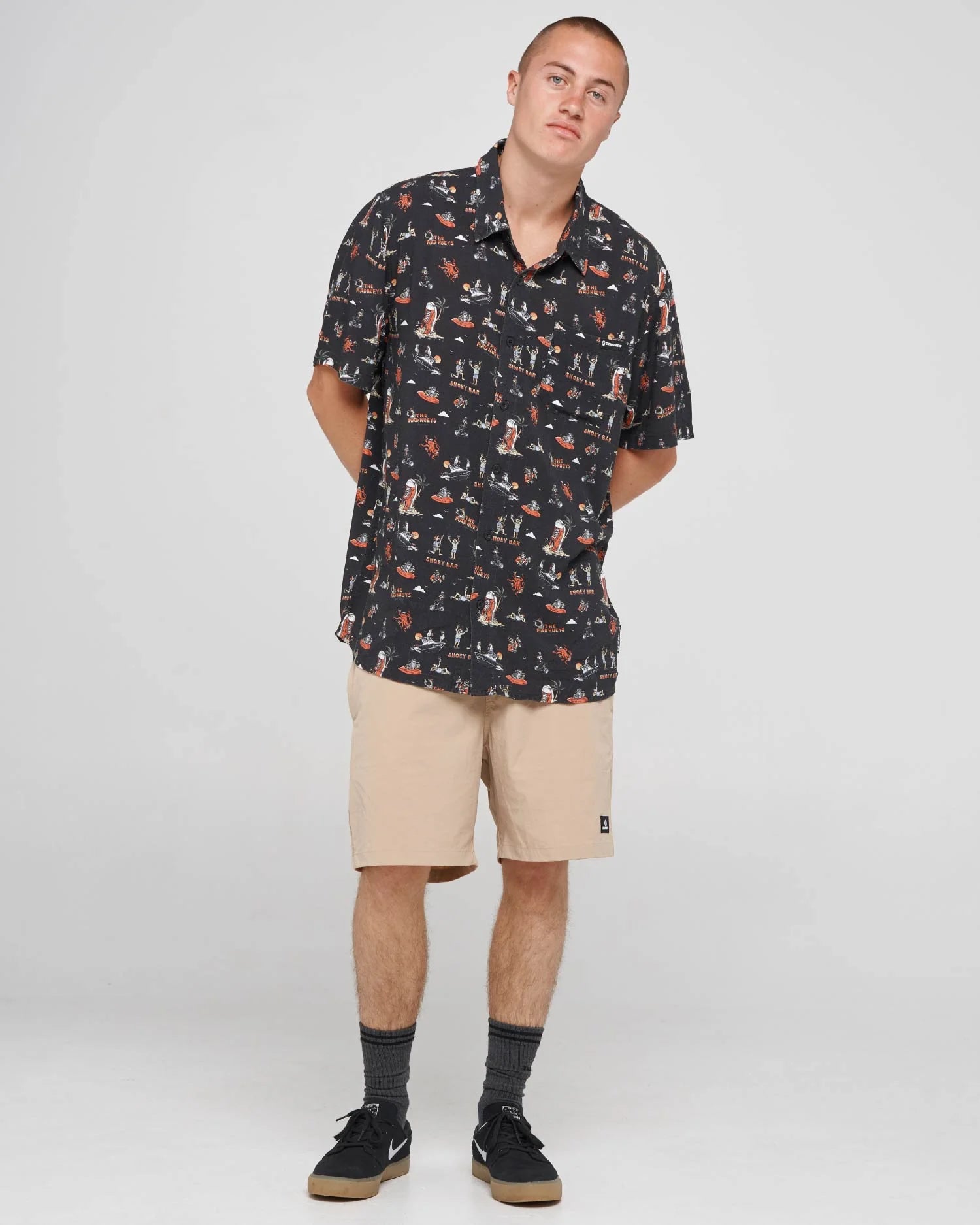 THE MAD HUEYS SHOEY BAR SS WOVEN SHIRT – VINTAGE BLACK