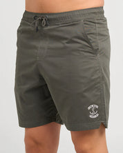 THE MAD HUEYS SKULL ANCHOR MENS 18 INCH VOLLEY SHORT ELASTIC WAIST SURF CHARCOAL