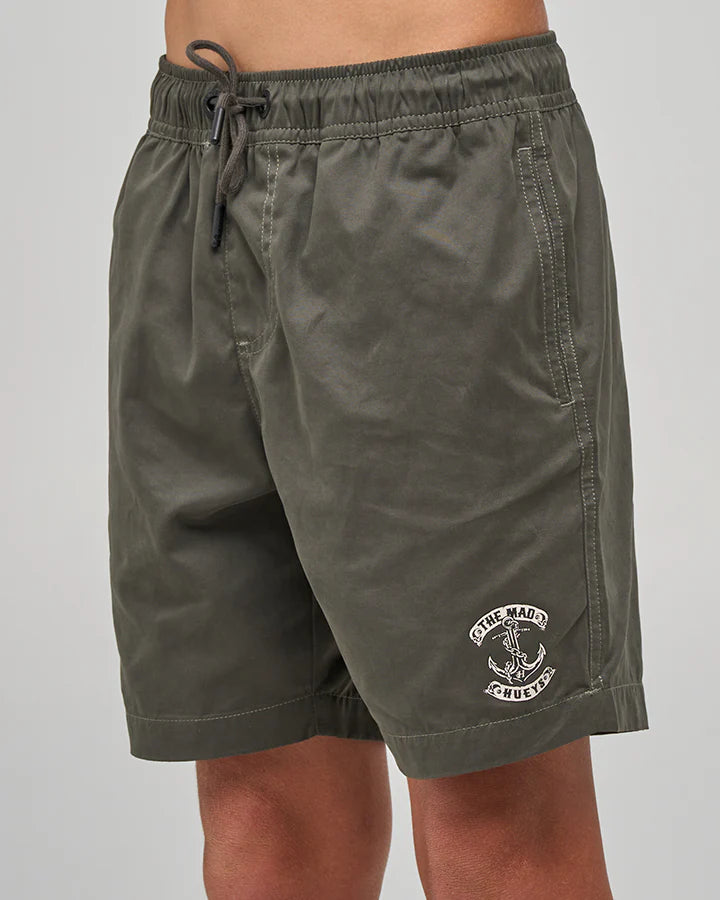 THE MAD HUEYS SKULL ANCHOR YOUTH 16" VOLLEY SHORTS – CHARCOAL