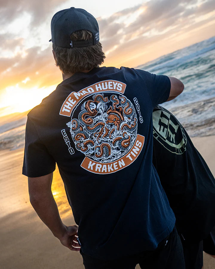 THE MAD HUEYS TINS KRAKEN SS TEE MENS GRAPHIC TSHIRT NAVY