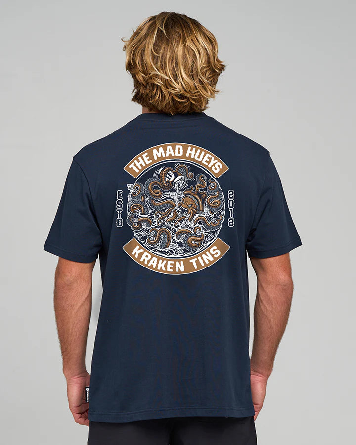 THE MAD HUEYS TINS KRAKEN SS TEE MENS GRAPHIC TSHIRT NAVY
