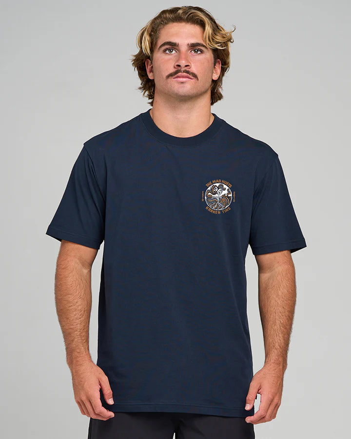THE MAD HUEYS TINS KRAKEN SS TEE MENS GRAPHIC TSHIRT NAVY