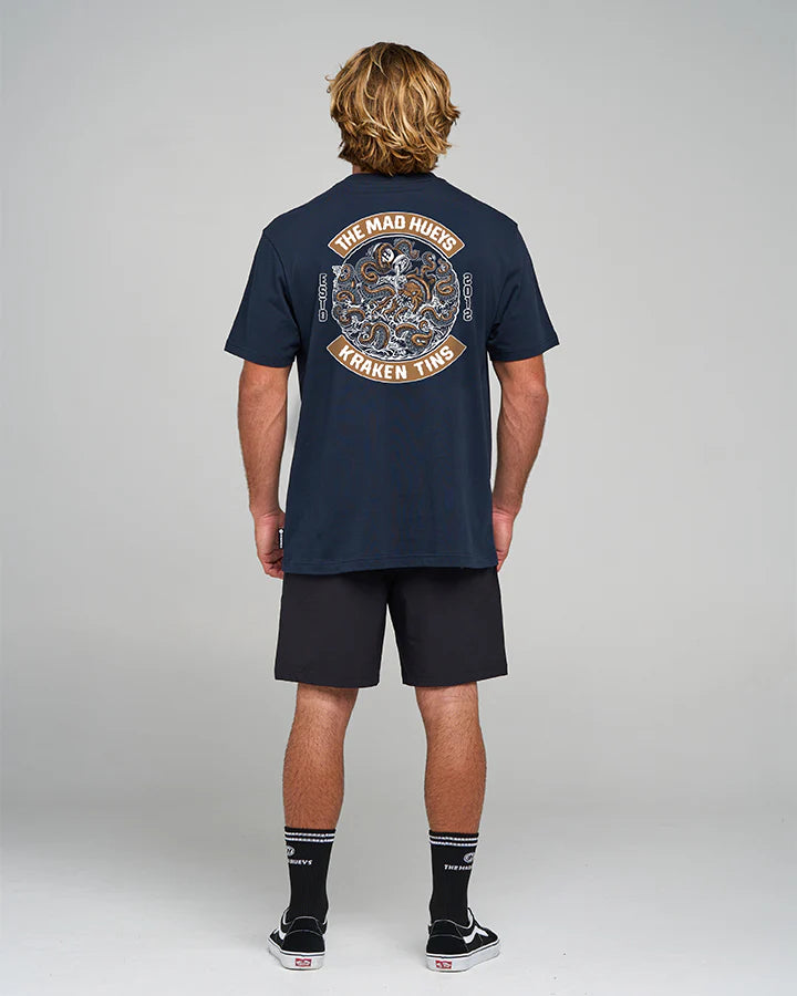 THE MAD HUEYS TINS KRAKEN SS TEE MENS GRAPHIC TSHIRT NAVY