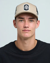 THE MAD HUEYS TRIPLE ANCHOR MENS TRUCKER CAP SNAPBACK FISHING SURF TAN