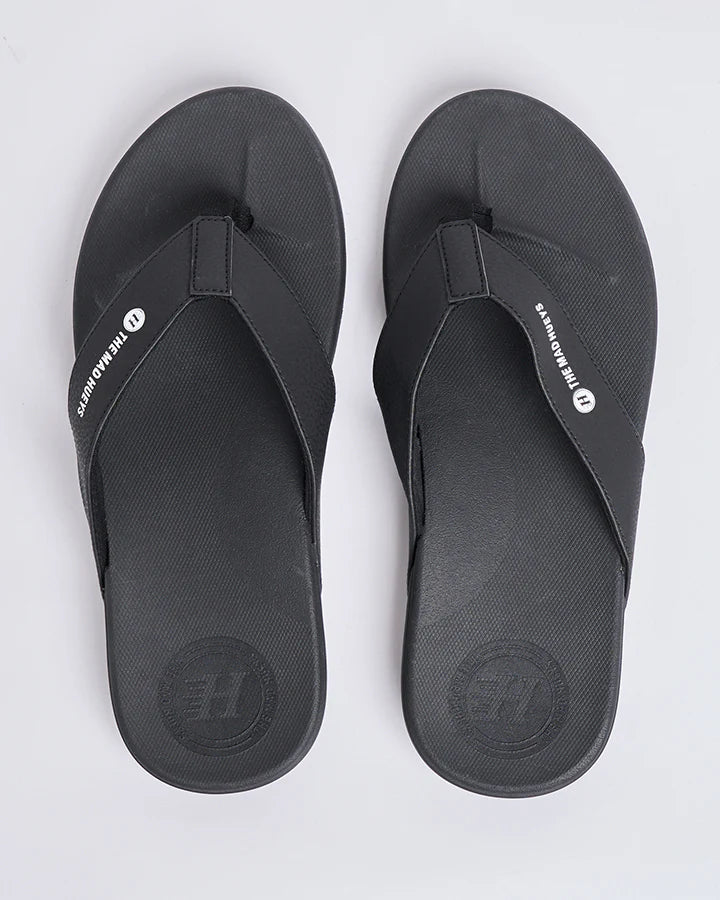 THE MAD HUEYS WIDE STRAP MENS THONGS SURF BEACH SUMMER FOOTWEAR BLACK
