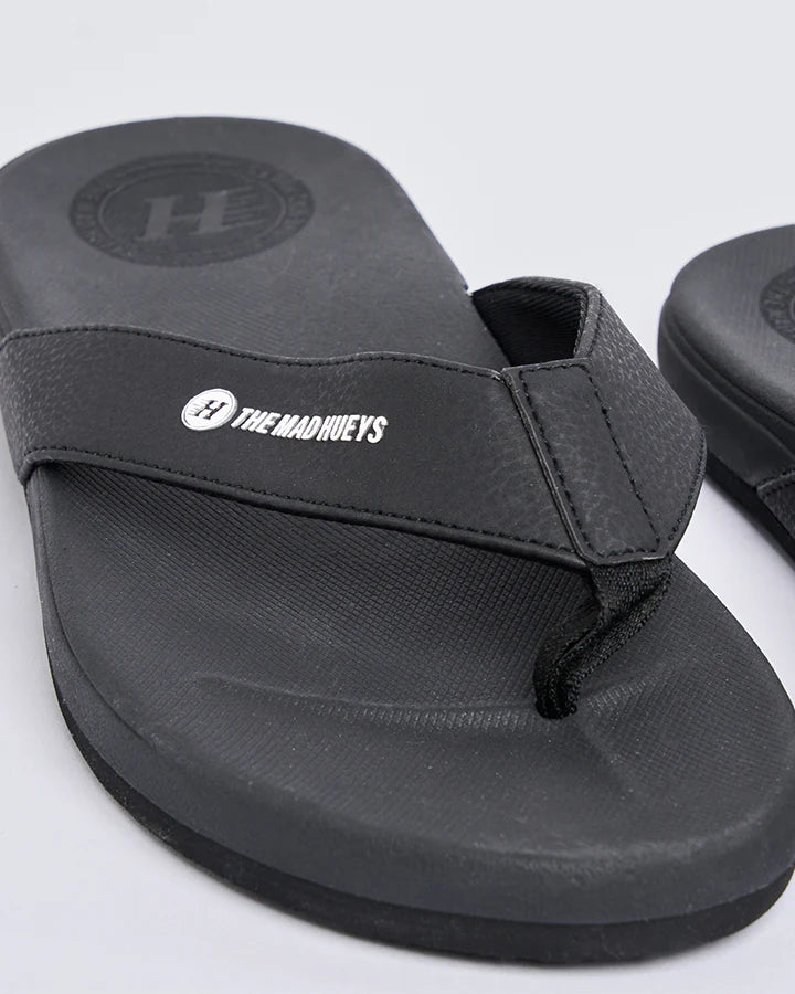 THE MAD HUEYS WIDE STRAP MENS THONGS SURF BEACH SUMMER FOOTWEAR BLACK
