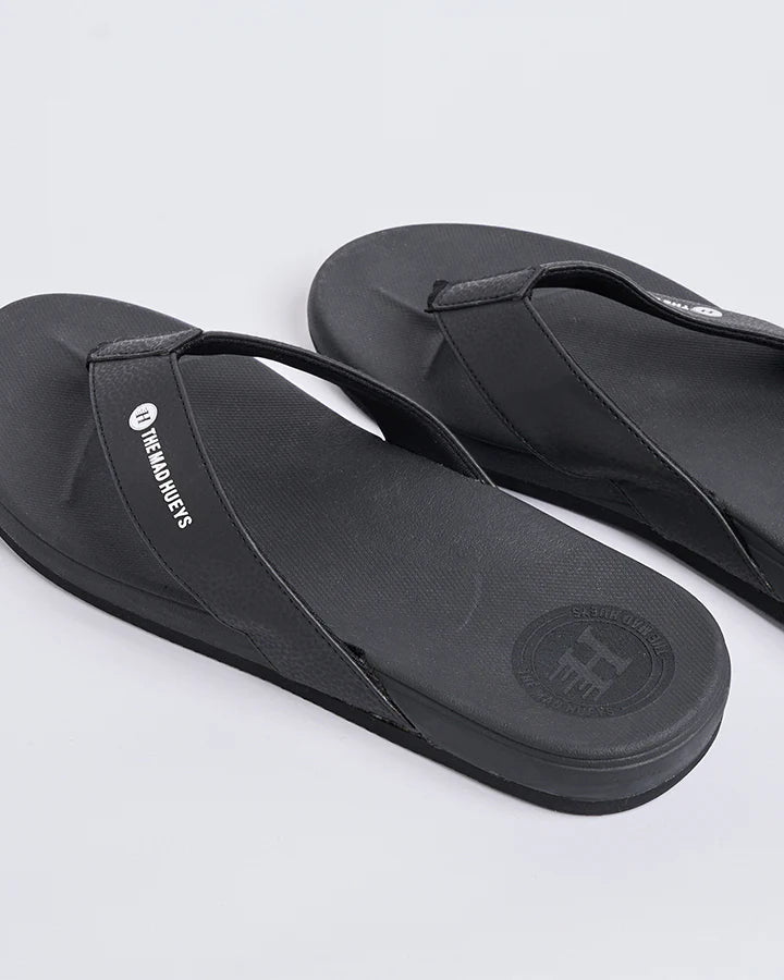 THE MAD HUEYS WIDE STRAP MENS THONGS SURF BEACH SUMMER FOOTWEAR BLACK