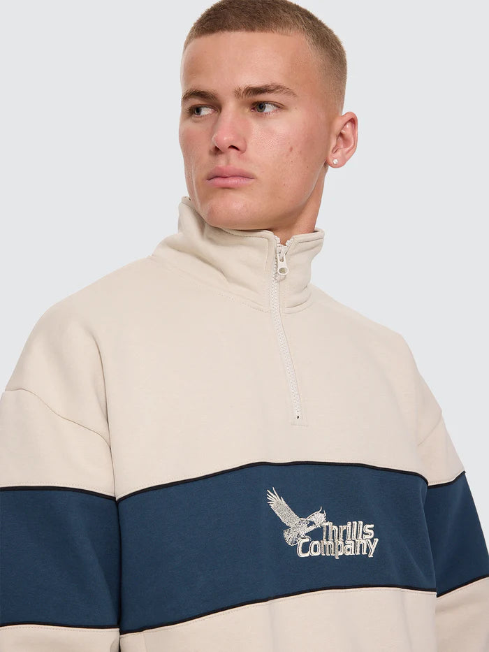 THRILLS BETWEEN CHAOS & CALM QUARTER ZIP FLEECE MENS SWEATER OATMEAL