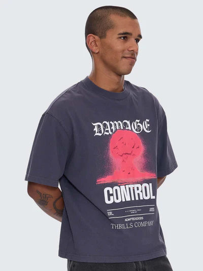 DAMAGE CONTROL BOX FIT OVERSIZE CROPPED TEE - EBONY