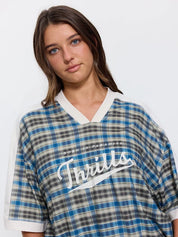 THRILLS DESERT REVERB V NECK OVERSIZED TEE – DUSTY BLUE
