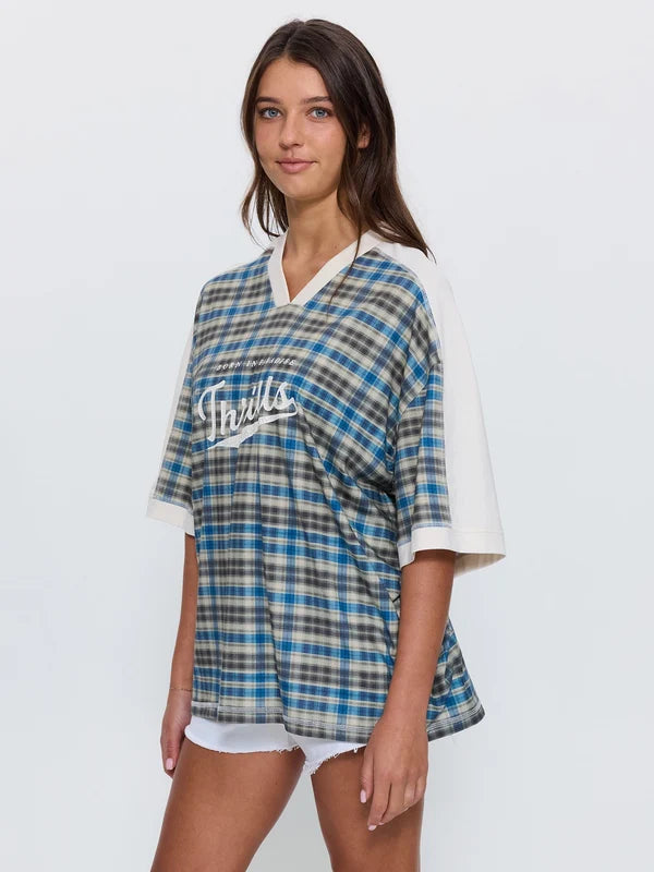 THRILLS DESERT REVERB V NECK OVERSIZED TEE – DUSTY BLUE